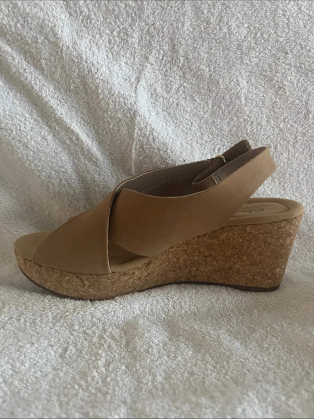 Clarks Beige Crisscross Wedge Sandals